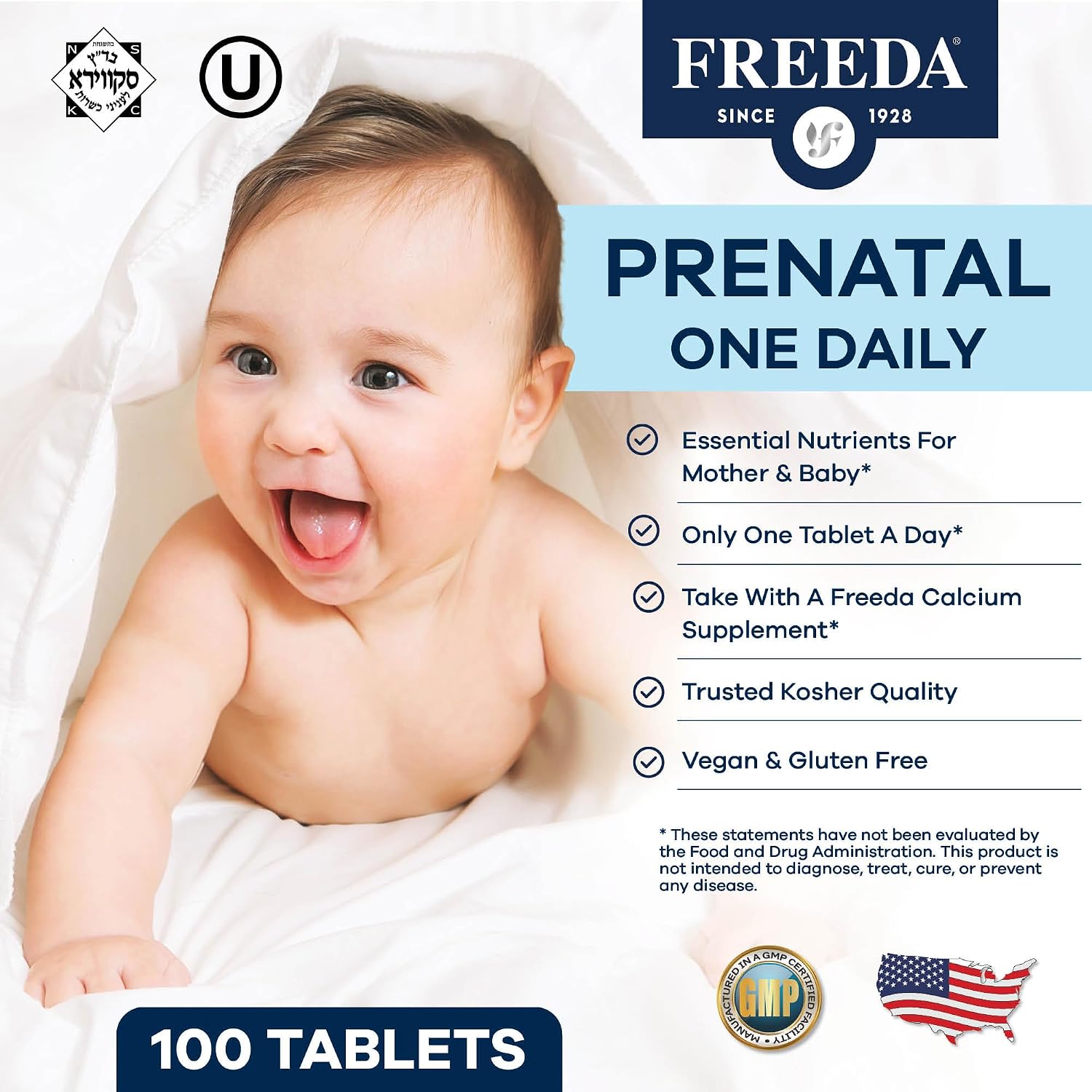FREEDA Prenatal Vitamin – Kosher Prenatals – Prenatal Vitamins with Iron, Folic Acid, Choline, Vitamin D – One Daily Pre-Natal Multivitamin Support for Pregnant & Lactating Women (250 Tablets) - görsel 2