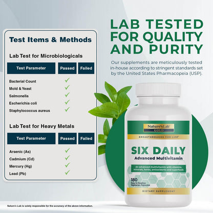 Nature's Lab Six Daily Advanced Multivitamin - 90+ Nutrients, Minerals, Antioxidants, Herbs & Whole Foods - 180 Capsules (30-Day Supply)