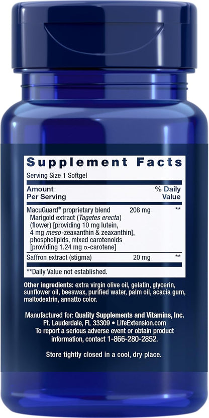Life Extension MacuGuard Ocular Support with Saffron – Vision Support Supplement – 60 Softgels