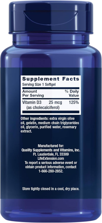 Life Extension Vitamin D3 25 mcg (1000 IU) - 250 Softgels