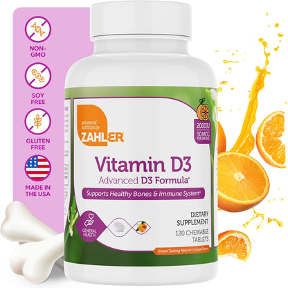 Zahler Vitamin D3 Chewable 2000IU - Orange Flavoured Tablets (120 Count)