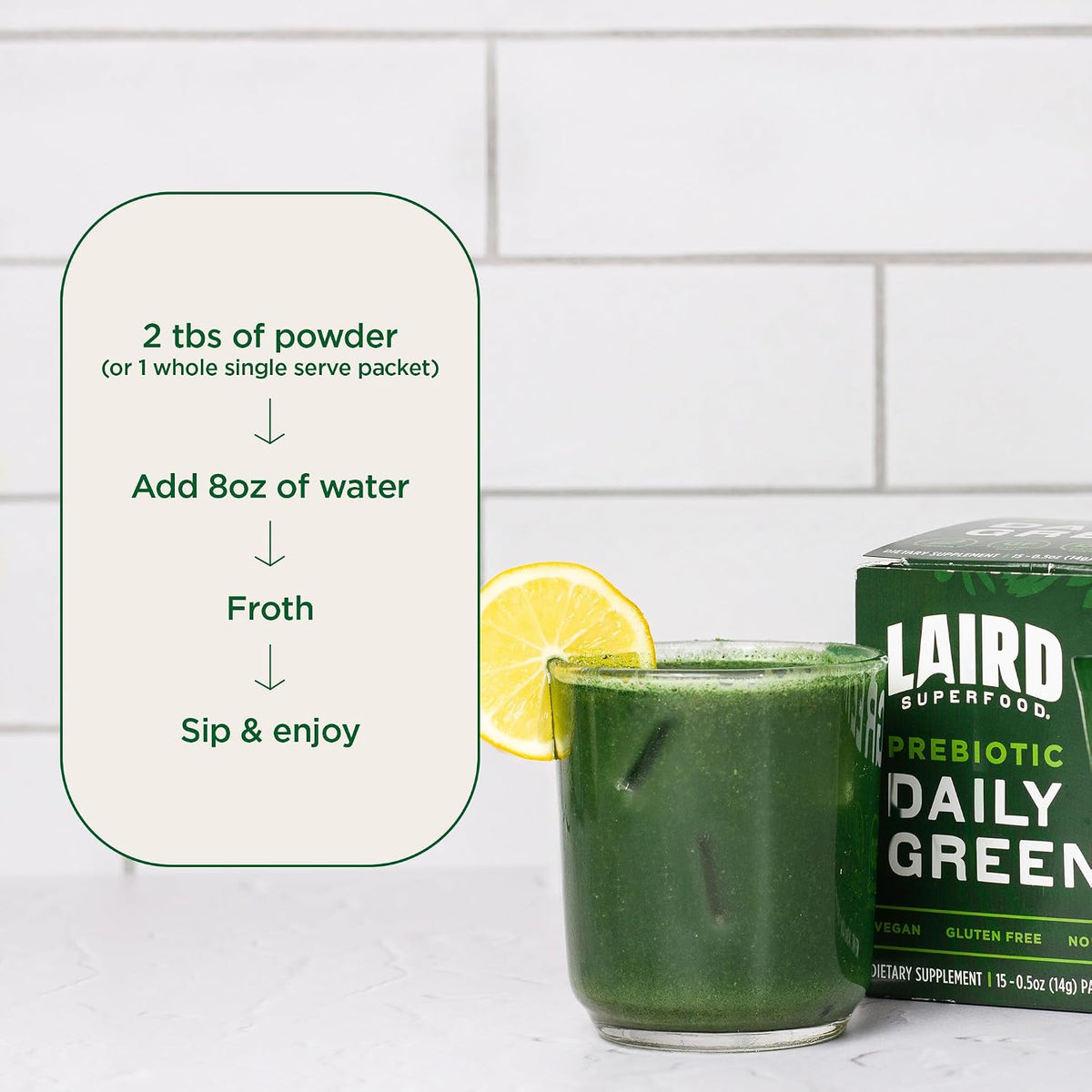 Laird Superfood Prebiotic Daily Greens, 15 Sachets, 0.5 oz (14 g) Each - görsel 5