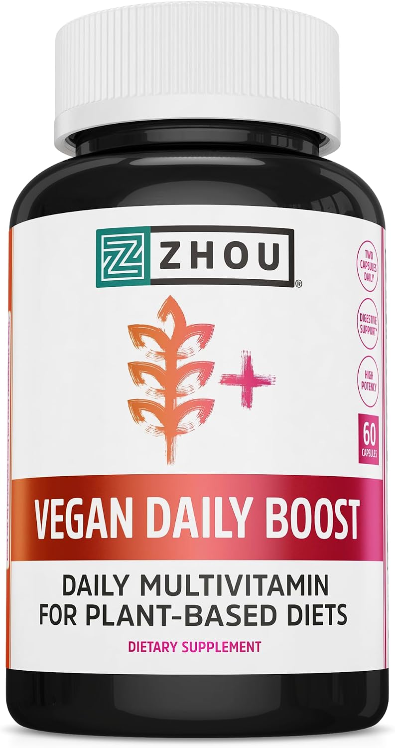 Zhou Vegan Multivitamin for Women and Men – Daily Supplement with Iron, Zinc, B12 and DHA – 60 Vegan Capsules - görsel 1