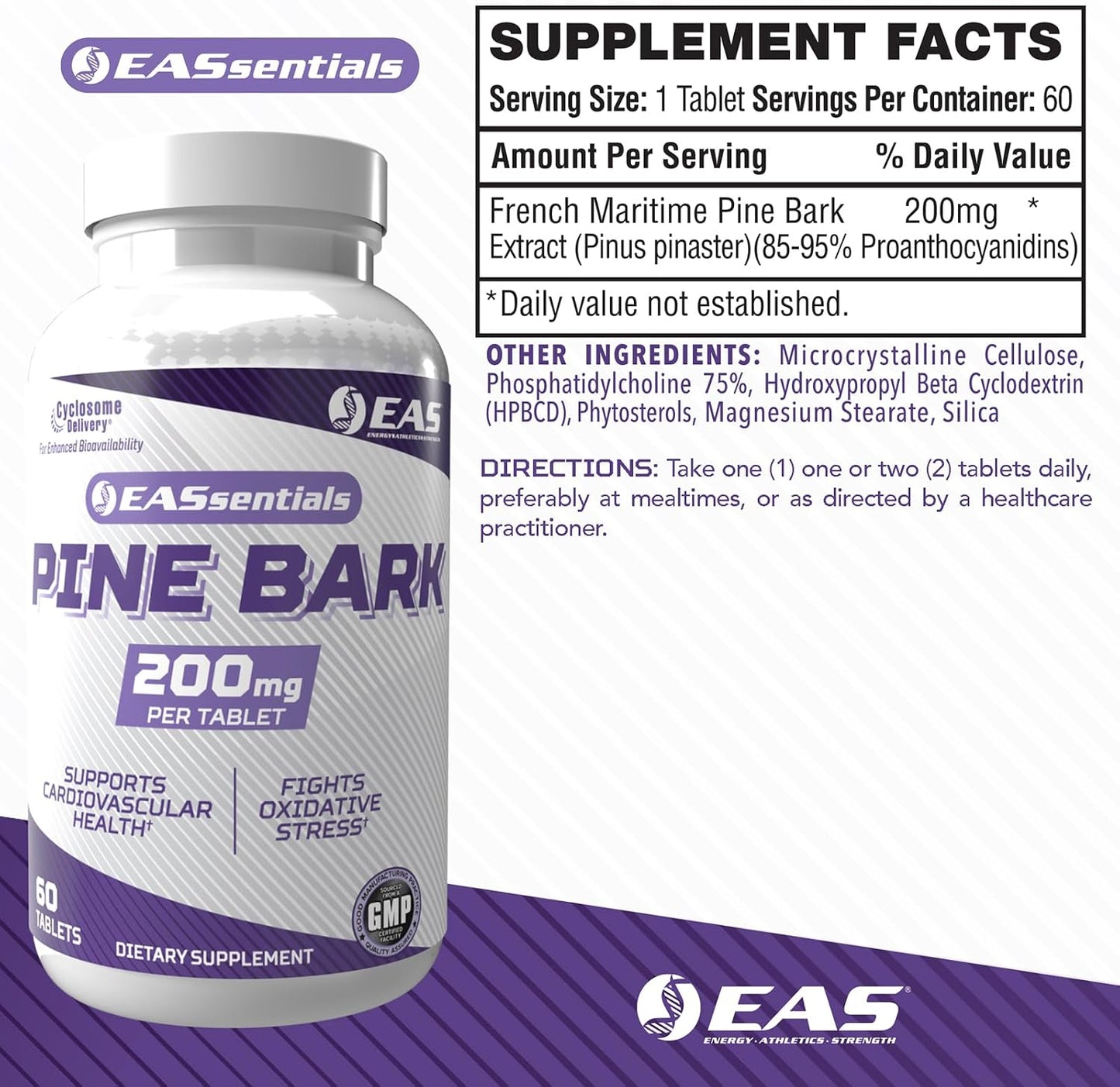 EAS Experimental and Applied Sciences Pine Bark 200mg - Cyclosome Delivery - 60 Tablets - görsel 2