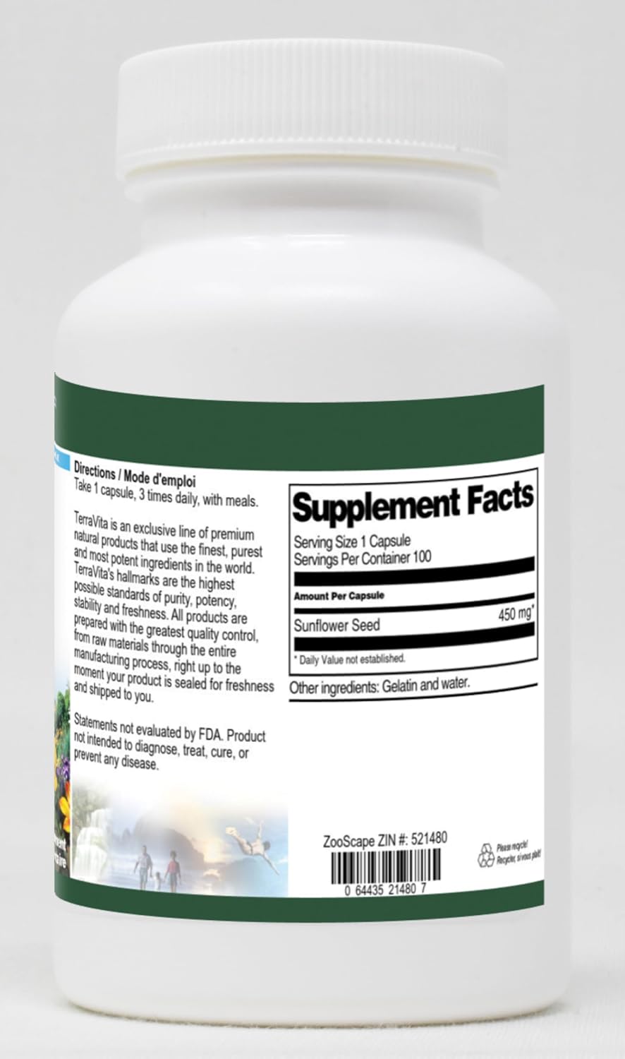 Sunflower Seed - 450 mg, 100 Capsules (3-Pack) by TerraVita - görsel 2