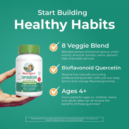 MaryRuth's Super Greens | Naturally-Occurring Quercetin | Spirulina | Broccoli Root | Kale Leaf | Sugar-Free Gummies for Adults and Kids Ages 4+ | 2g Fibre | Vegan | 60 Gummies
