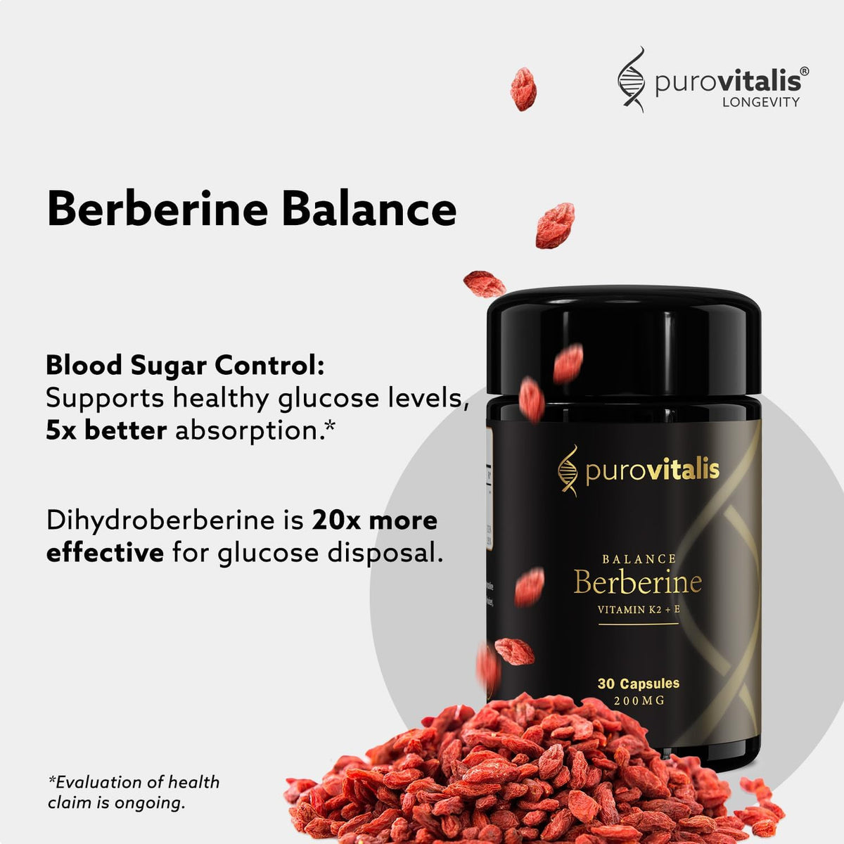 PUROVITALIS Dihydroberberine 200mg with Vitamin K2 & E – Metabolic Support Supplement, 30 Vegan Capsules - görsel 6