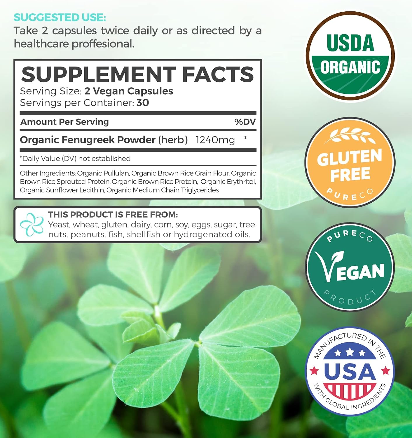 Pure Co Organic Fenugreek Capsules – Breastfeeding Support – 60 Capsules - görsel 5
