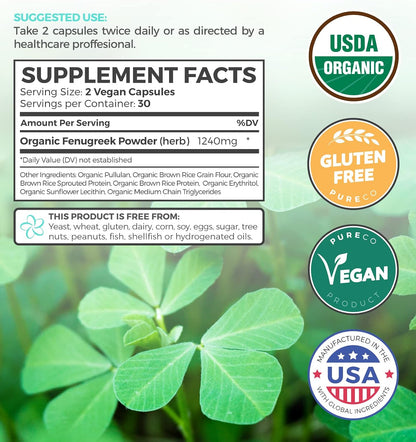 Pure Co Organic Fenugreek Capsules – Breastfeeding Support – 60 Capsules