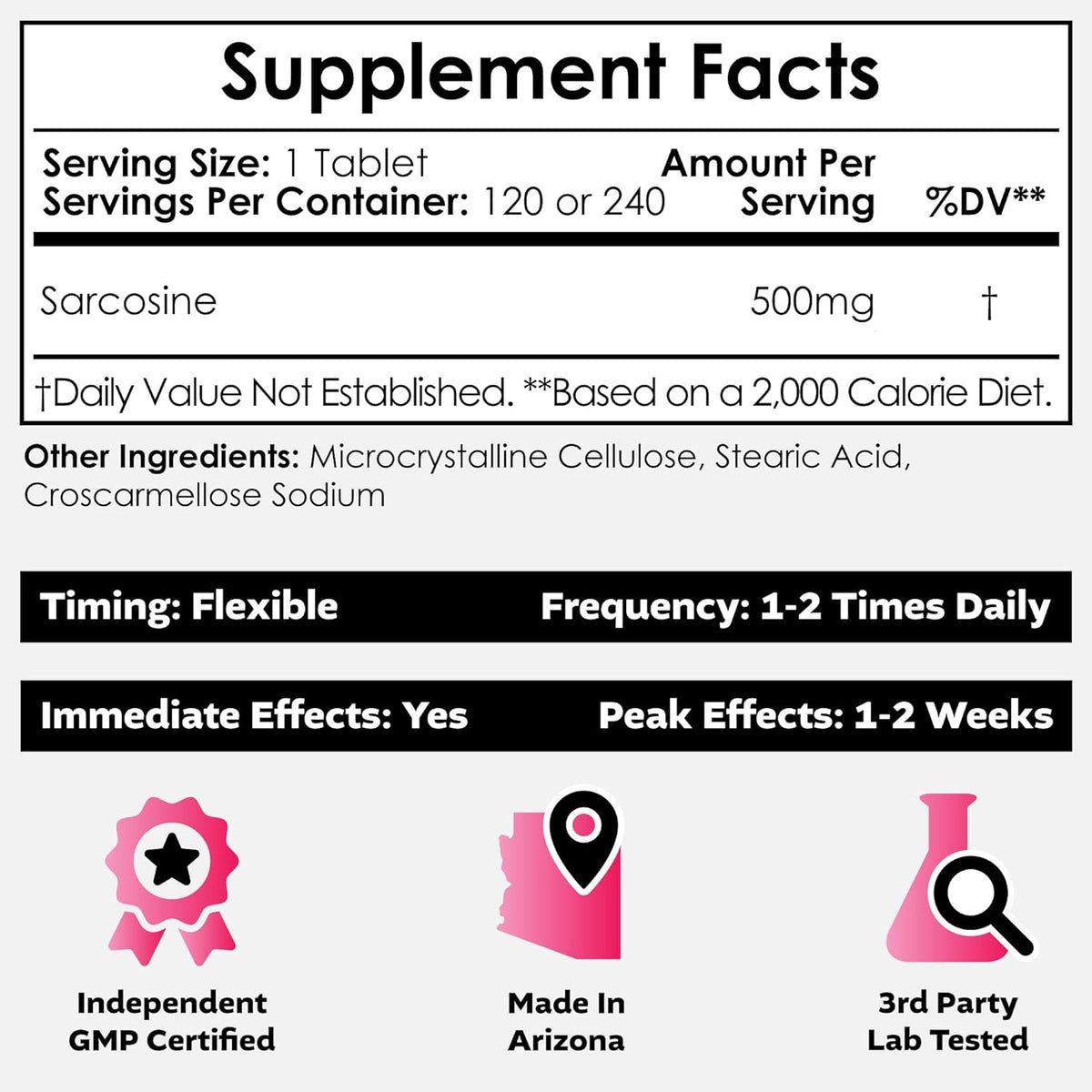 Nootropics Depot Sarcosine Tablets 500mg Chewable (120 Tablets) - görsel 2