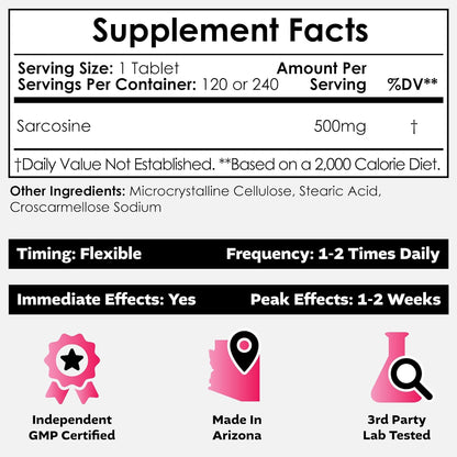 Nootropics Depot Sarcosine Tablets 500mg Chewable (120 Tablets)