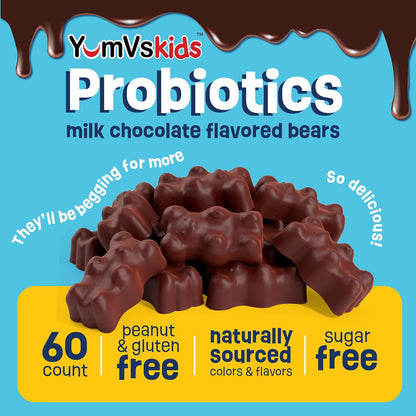 YumVs Probiotics for Kids with Prebiotic Fibre – Sugar Free Chocolate Chewable – 60 Chewable Tablets