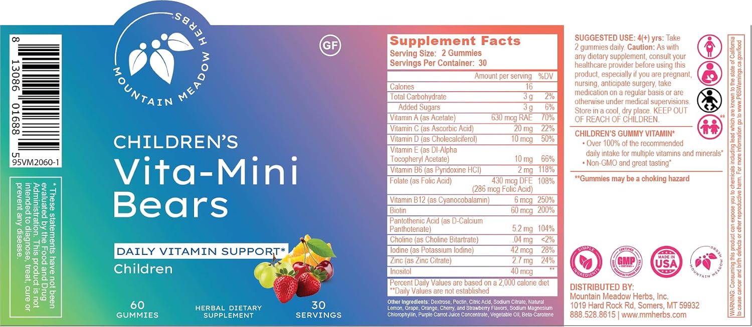 Vita-Mini Bears Children's Multivitamin Gummies – Sugar-Free, Non-GM, 60 Count - görsel 7