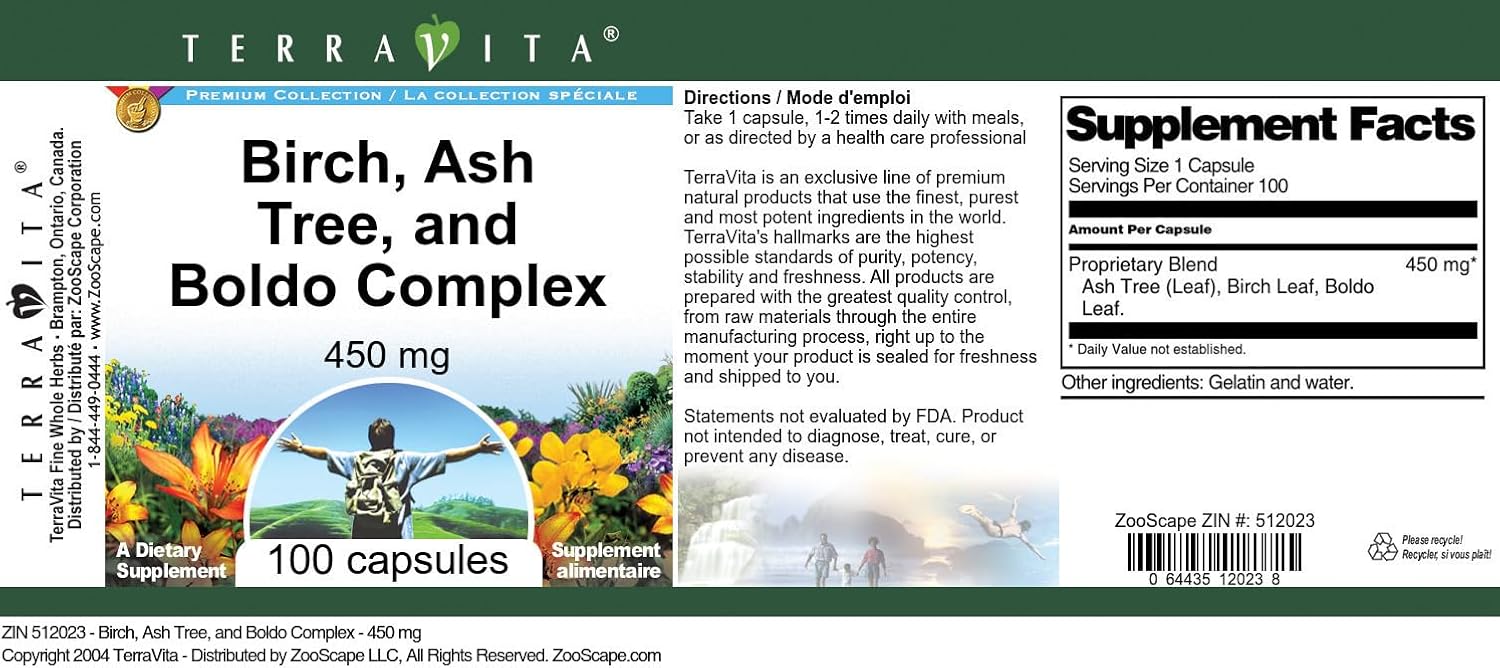 Birch, Ash Tree and Boldo Complex - 450 mg (100 Capsules) - görsel 3