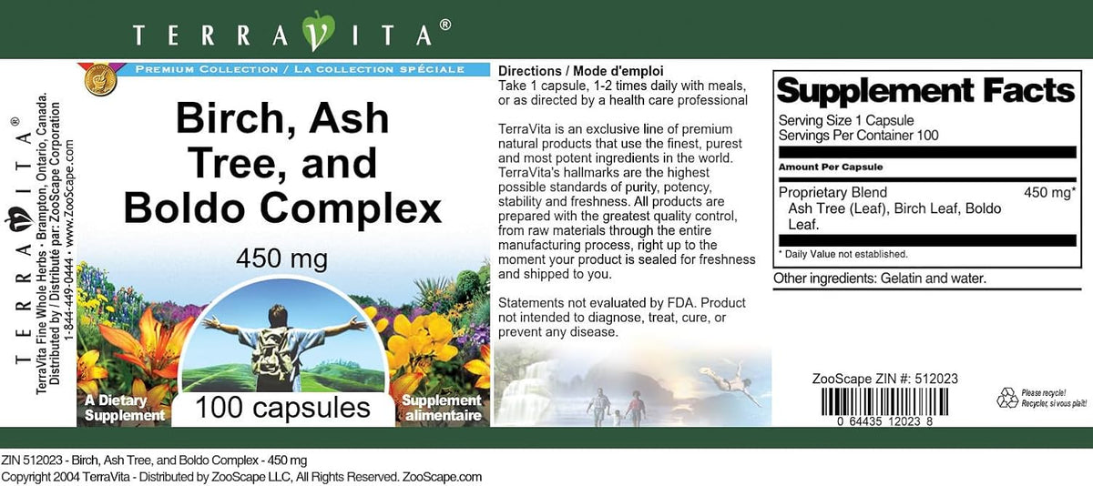 Birch, Ash Tree and Boldo Complex - 450 mg (100 Capsules) - Pack of 3 - görsel 3