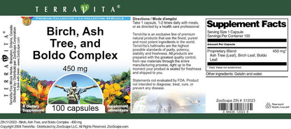 Birch, Ash Tree and Boldo Complex - 450 mg (100 Capsules) - Pack of 3