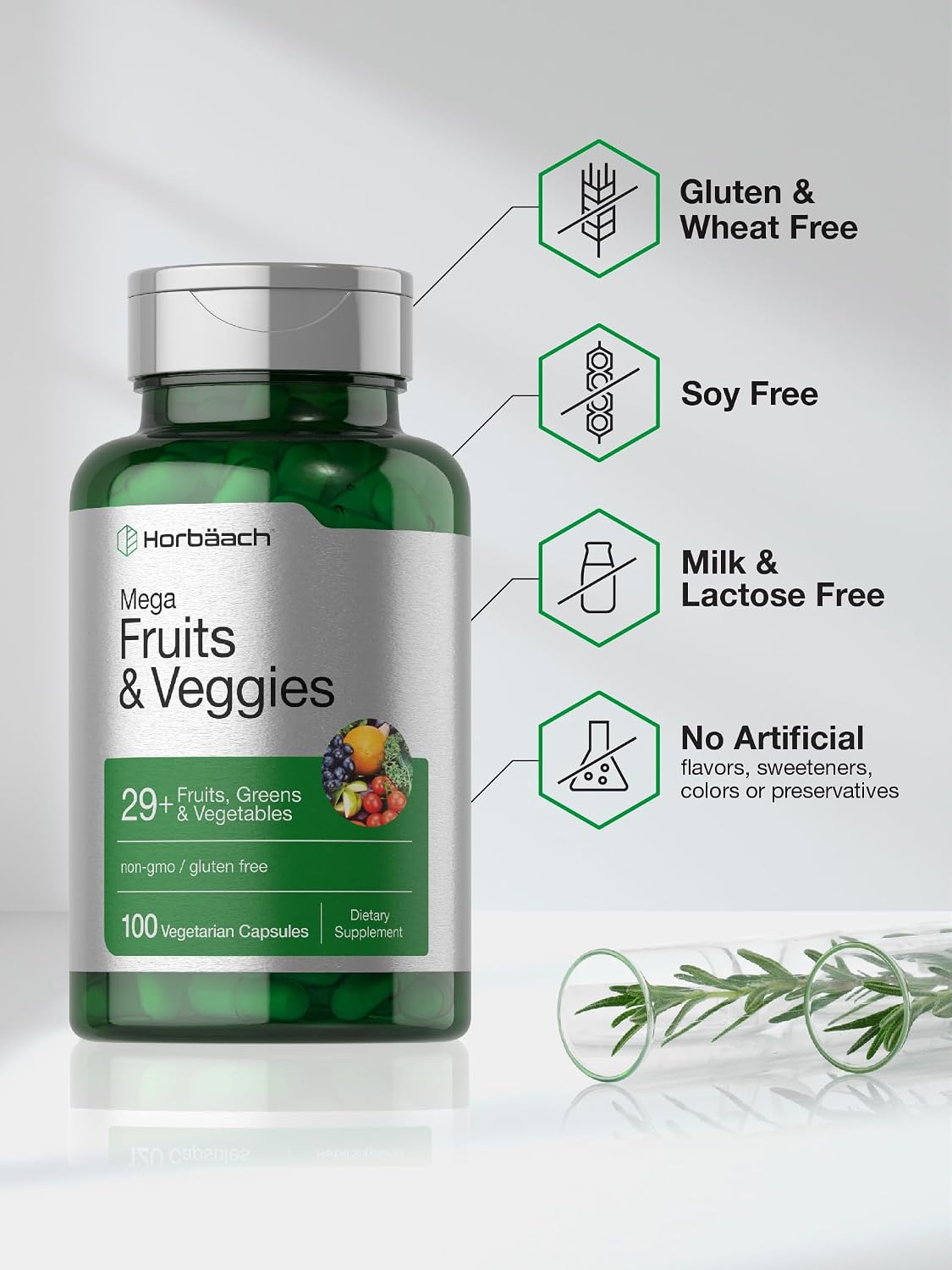 Horbäach Mega Fruits and Veggies Supplement | 100 Capsules | Vegetarian, Non-GM and Gluten-free - görsel 5