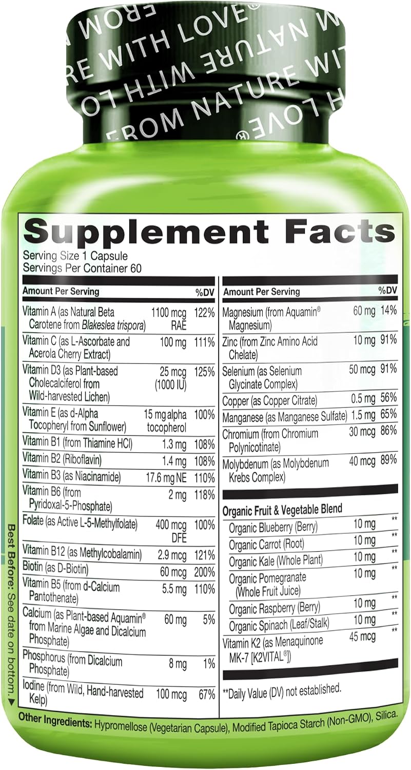 NATURELO Men's Multivitamin for Men 50+ – One Daily with Organic Whole Foods, 60 Capsules - görsel 8