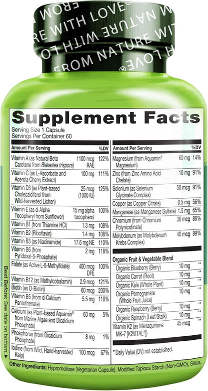 NATURELO Men's Multivitamin for Men 50+ – One Daily with Organic Whole Foods, 60 Capsules