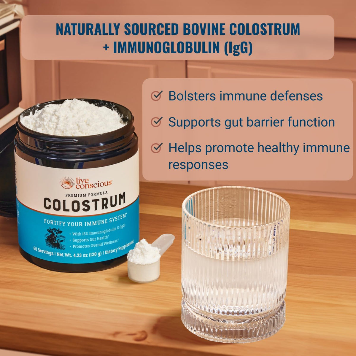 Live Conscious Colostrum Powder: Grass-Fed Bovine Colostrum with Lactoferrin for Immune and Gut Support - görsel 2