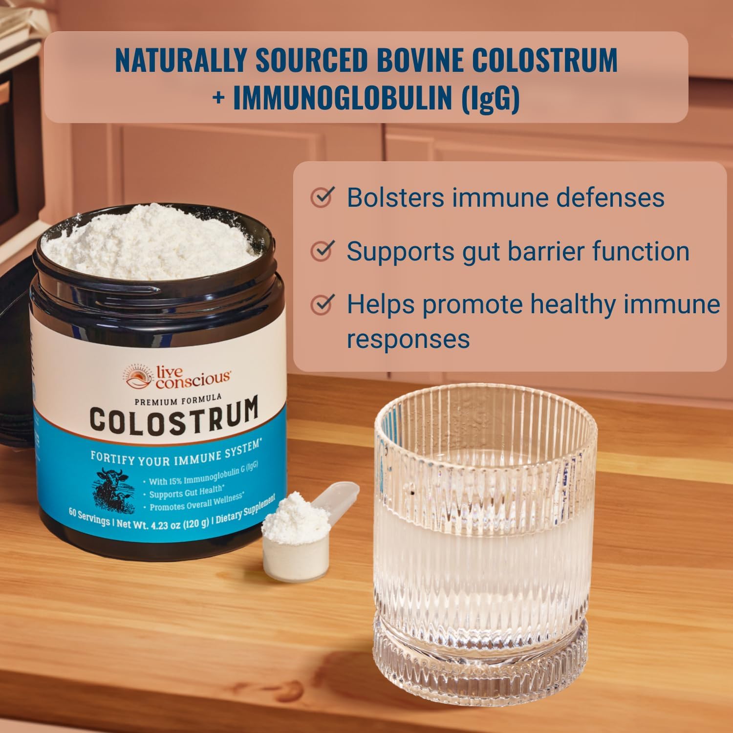 Live Conscious Colostrum Powder: Grass-Fed Bovine Colostrum with Lactoferrin for Immune and Gut Support - görsel 2