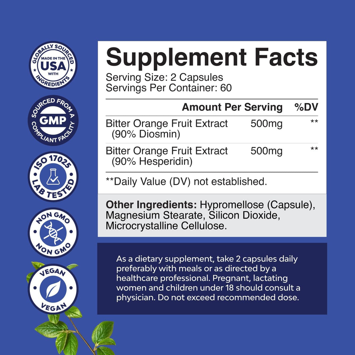 Diosmin Hesperidin 1000mg Complex for Circulation - Vegan, Non-GM, Gluten-free - 120 Capsules - görsel 8