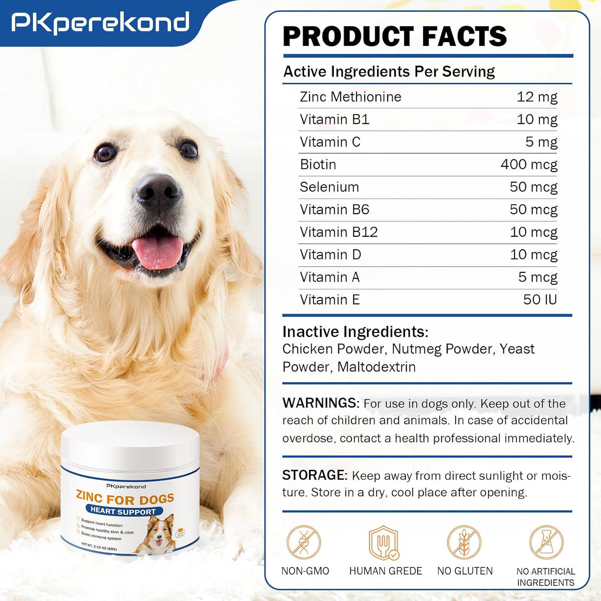 Zinc for Dogs, Heart Support Supplement for – Vitamin E: Protects cell membranes from oxidative damage and – Image 7