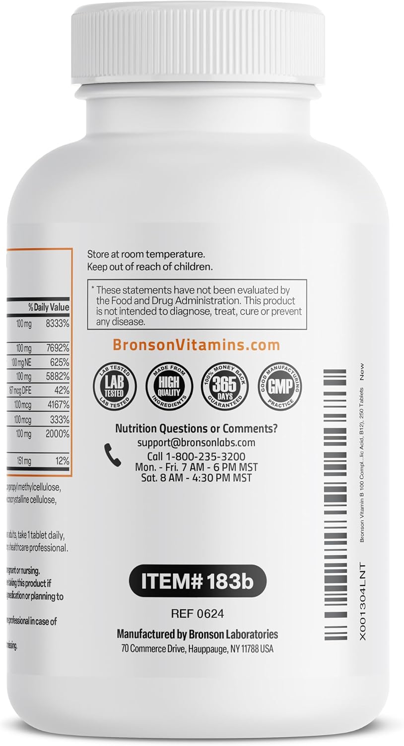 Bronson Super B 100 Vitamin B Complex Sustained Release - 250 Tablets - görsel 7