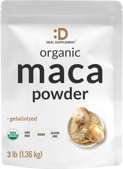 Organic Peruvian Maca Root Powder, 1.36 kg (3 lbs) – Easily Digested Gelatinised Form – Herbal Superfood Supplement for Men & Women – Supports Energy & Vitality – Non-GMO