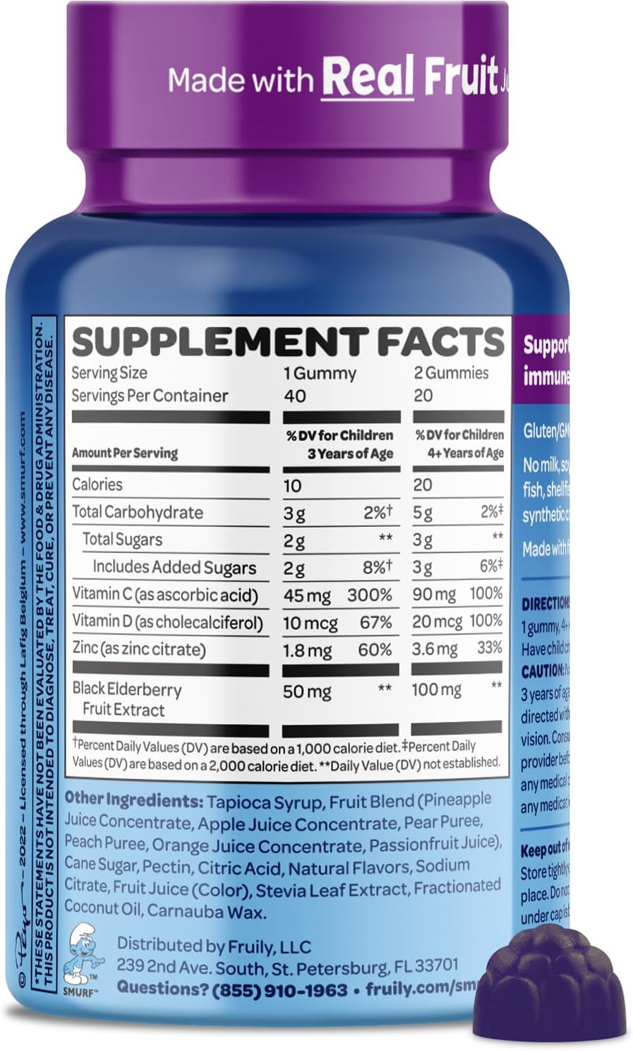 Smurfs Children's Immune Support Gummies | Black Elderberry Vitamin C and Zinc Children's Immunity Gummies | Made with Real Fruit | Doctor Developed | Non-GMO & No Artificial Flavours or Colours | 40 Gummies - görsel 7