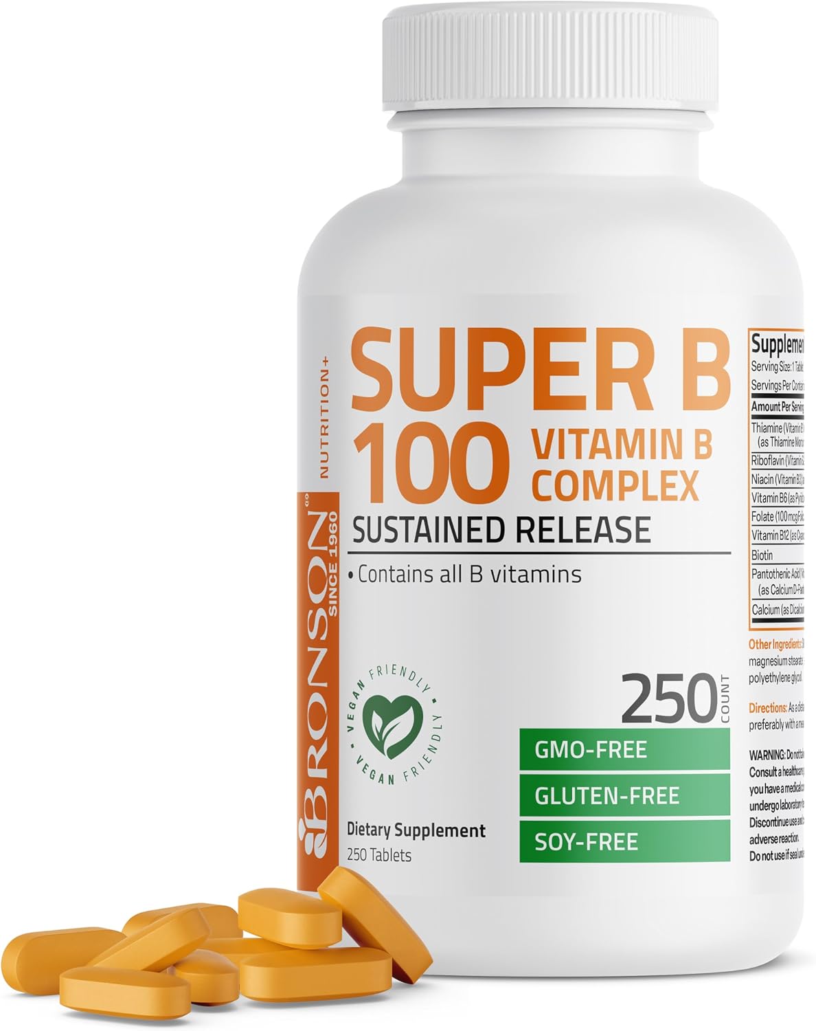 Bronson Super B 100 Vitamin B Complex Sustained Release - 250 Tablets - görsel 1