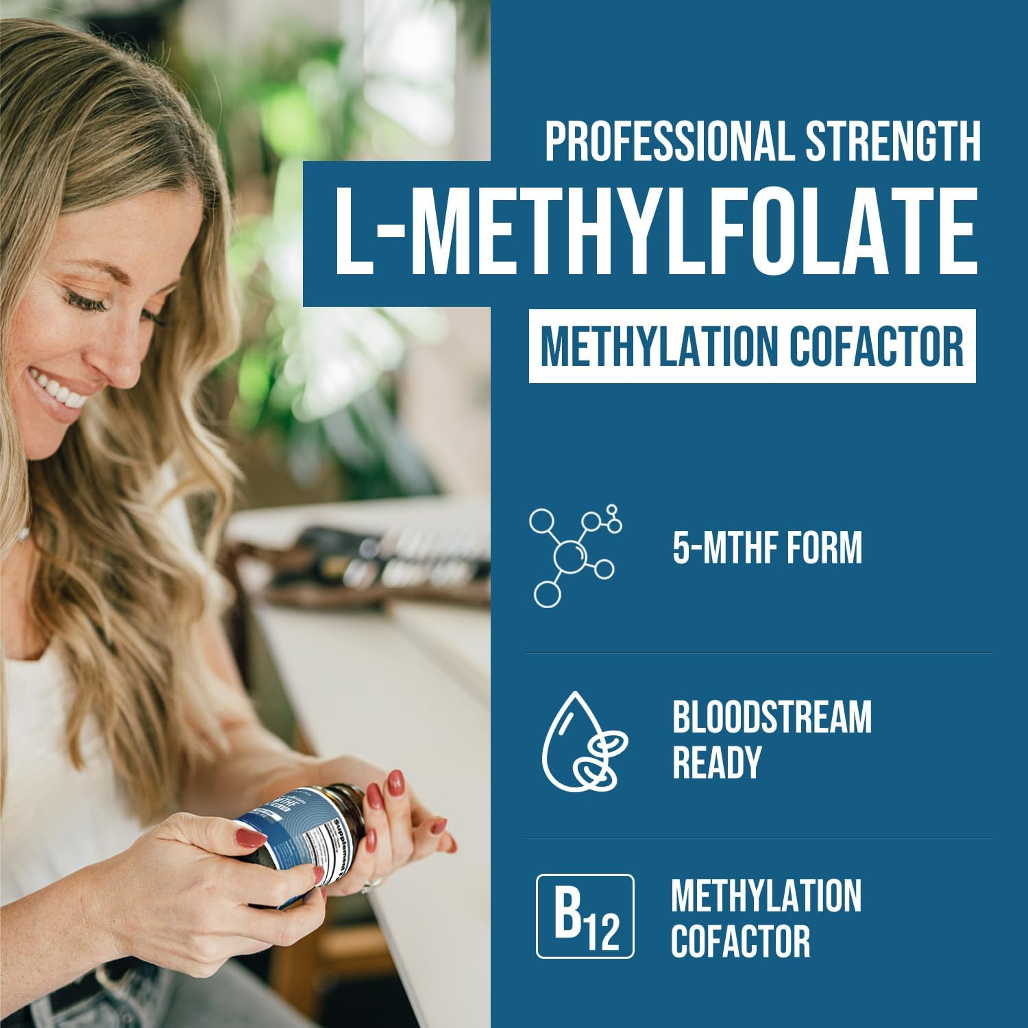 L Methyl Folate 1000 µg Plus Methyl B12 Cofactor – Active 5-MTHF Form – 60 Capsules - görsel 2