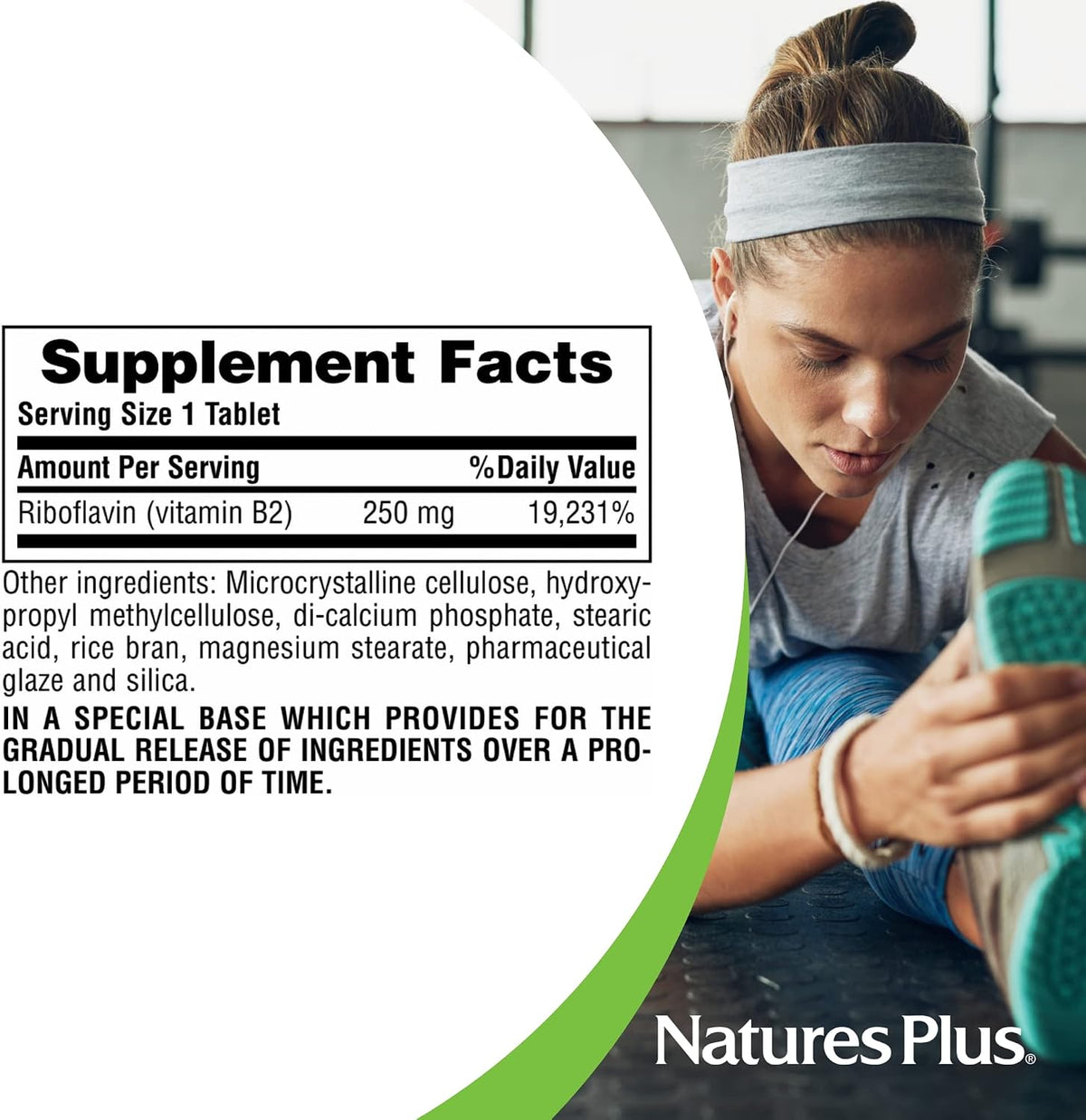 NaturesPlus Vitamin B2 250 mg - 60 Sustained Release Tablets - Supports Energy Metabolism, Nervous System, Skin Health & Red Blood Cells - Antioxidant Protection - Vegetarian, Gluten Free - görsel 5
