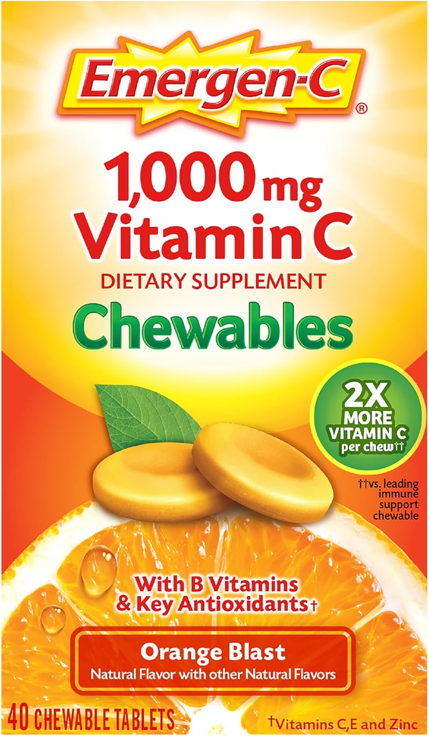 Emergen-C Chewable Vitamin C 1000mg with B Vitamins and Antioxidants, Orange Blast, 40 Chewable Tablets - görsel 1