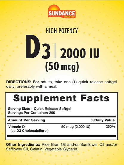 Sundance High Potency D3 2000 IU - 200 Quick Release Softgels