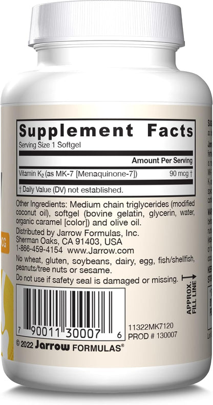 Jarrow Formulae MK-7 90 mcg - Bioactive Vitamin K2 (MK-7) - Bone & Heart Health - 120 Softgels