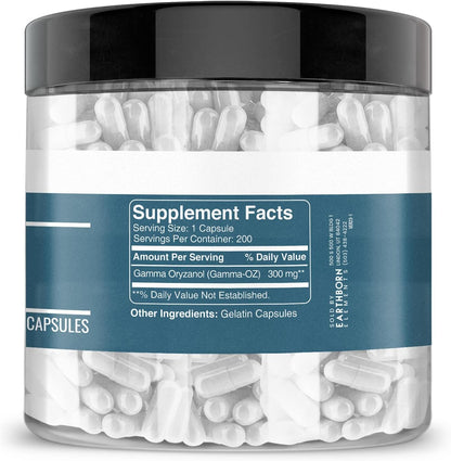Earthborn Elements Gamma Oryzanol 200 Capsules, Pure and Undiluted, No Additives