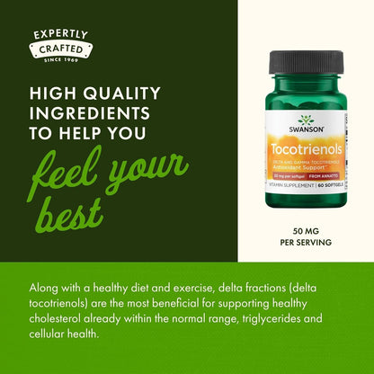 Swanson Deltagold Tocotrienols - Annatto & Vitamin E Tocotrienols - 99% Tocopherol-Free (60 Softgels, 50mg Each)