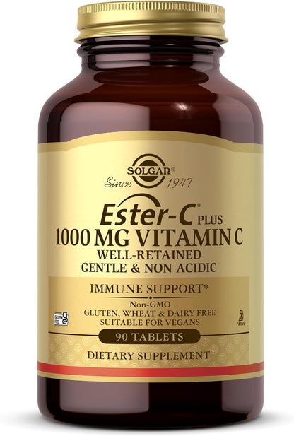 Solgar Ester-C Plus 1000 mg Vitamin C – Gentle on the Stomach, Non-Acidic – 90 Tablets