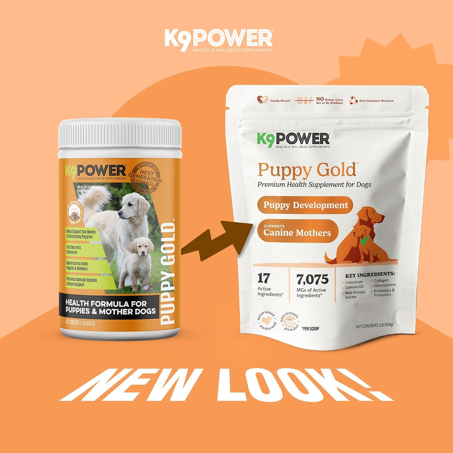 K9Power Puppy Gold 3lb – Puppy Supplement for Growth & Development – Also Supports Pregnant & Nursing Mothers – Colostrum, DHA, Glucosamine, Collagen, Probiotics, Creatine, Milk Protein, Salmon Oil - görsel 2