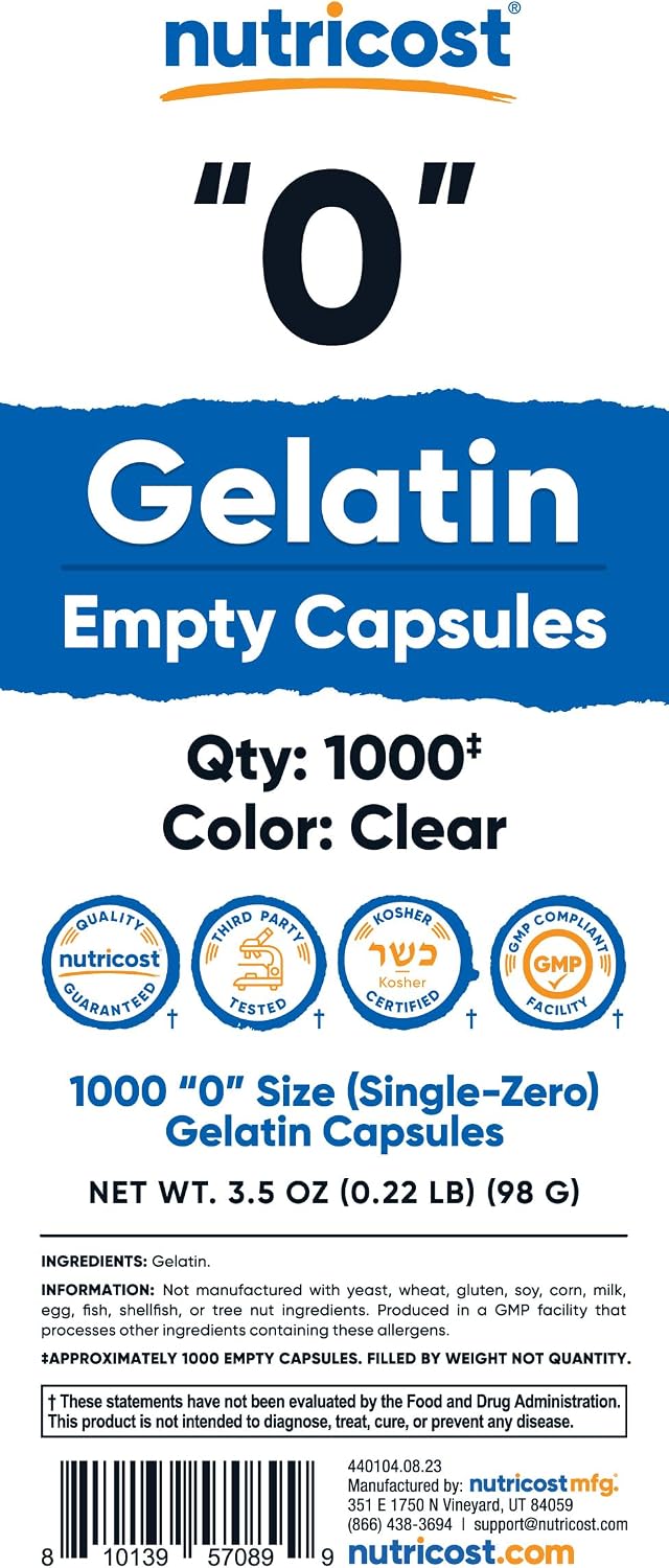 Nutricost Empty Gelatin Capsules Size 0 - 1000 Clear Capsules - görsel 4