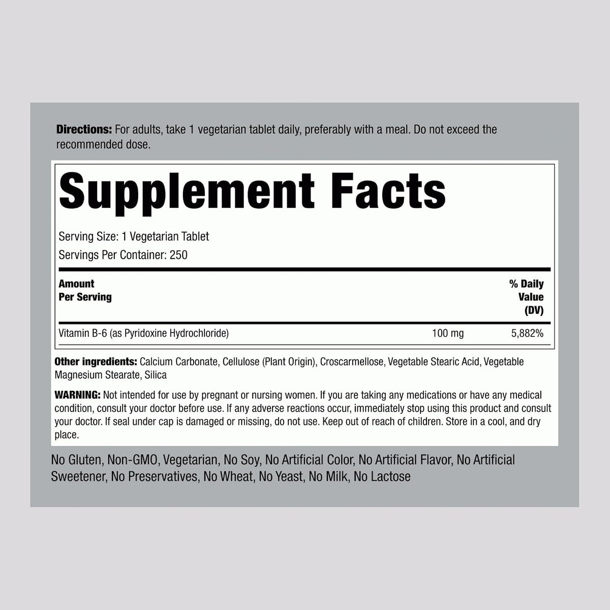 Piping Rock Vitamin B6 100mg Tablets – 250 Tablets - görsel 2