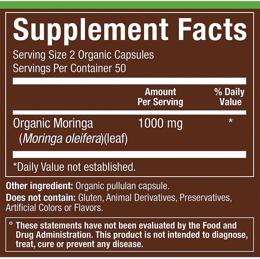 Organic Moringa Superfood for Energy Support - 1,000 mg (100 Capsules) - görsel 2