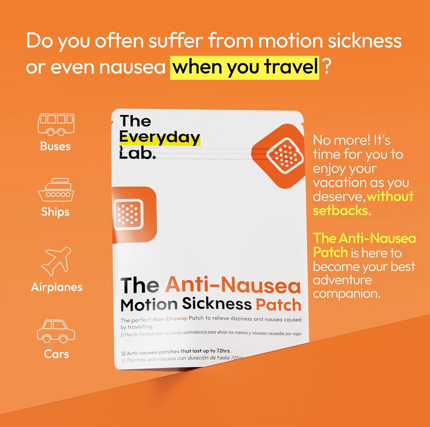 Anti-Nausea Motion Sickness Patch 12 Count | Non-Drowsy Formula | Up to 72H Wear | Travel-Friendly Transdermal Patch - görsel 5