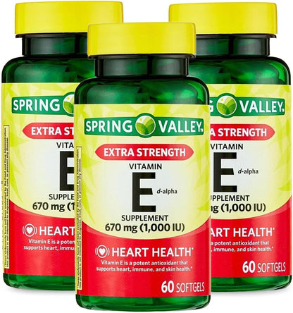 Vitamin E 670mg (1,000 IU) Extra Strength Softgels – 60 Softgels per Bottle (Pack of 2)