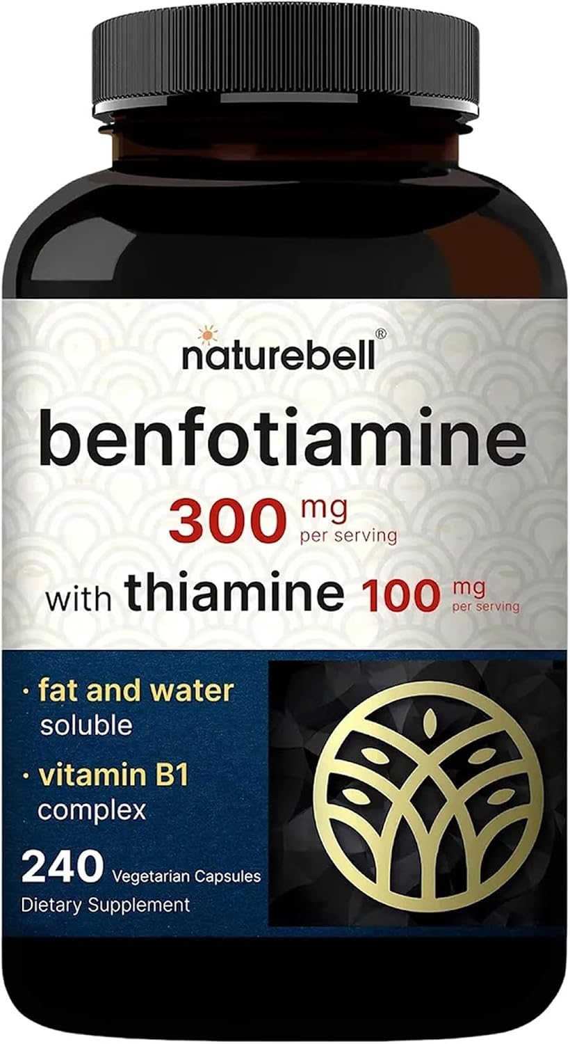 NatureBell Benfotiamine with Thiamine - 240 Vegetarian Capsules - 300mg Benfotiamine & 100mg Thiamine - Vitamin B1 Complex - görsel 1