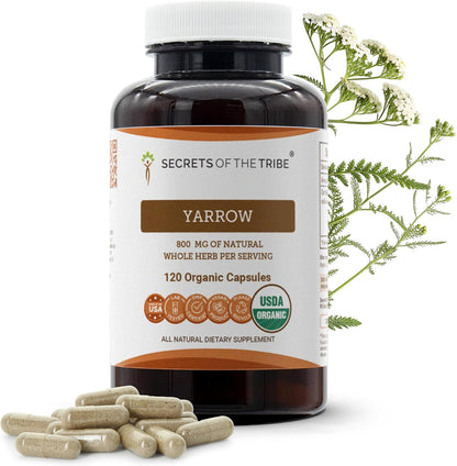 Secrets of the Tribe Yarrow 120 Capsules - Organic 800 mg Dried Leaf and Flower