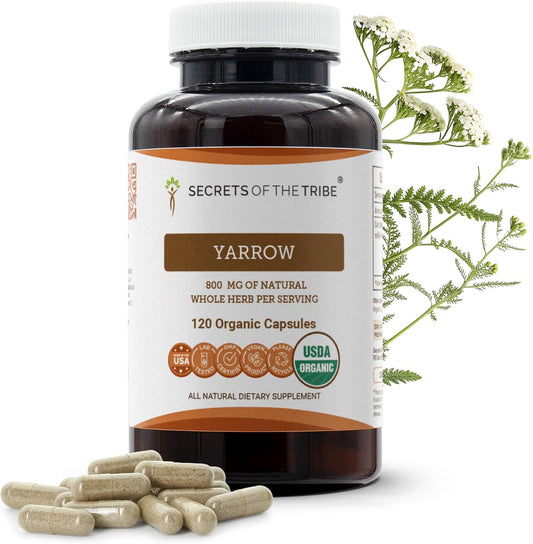 Secrets of the Tribe Yarrow 120 Capsules - Organic 800 mg Dried Leaf and Flower