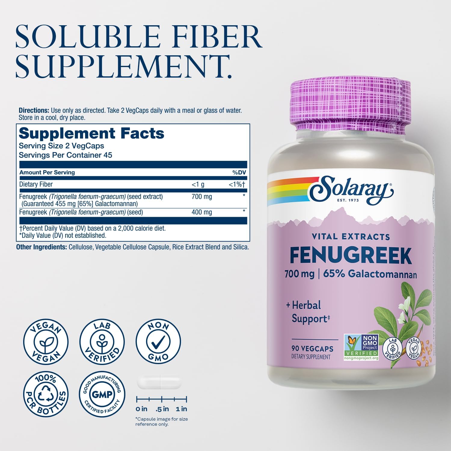 SOLARAY Fenugreek Seed Extract 700 mg – Non-GMO, Vegan Supplement – 90 VegCaps - görsel 2