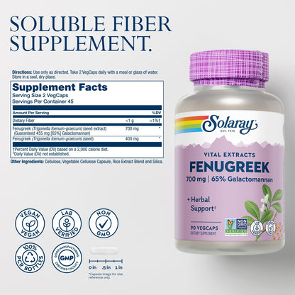 SOLARAY Fenugreek Seed Extract 700 mg – Non-GMO, Vegan Supplement – 90 VegCaps